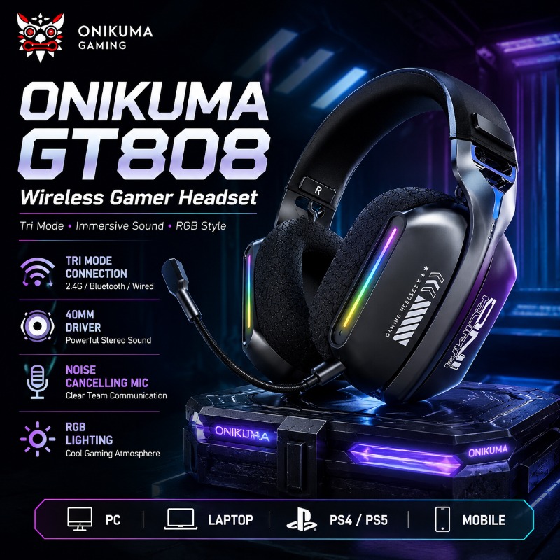 Gaming Headset With Mic Rgb - ONIKUMA GT808 무선 게임용 헤드셋 트라이