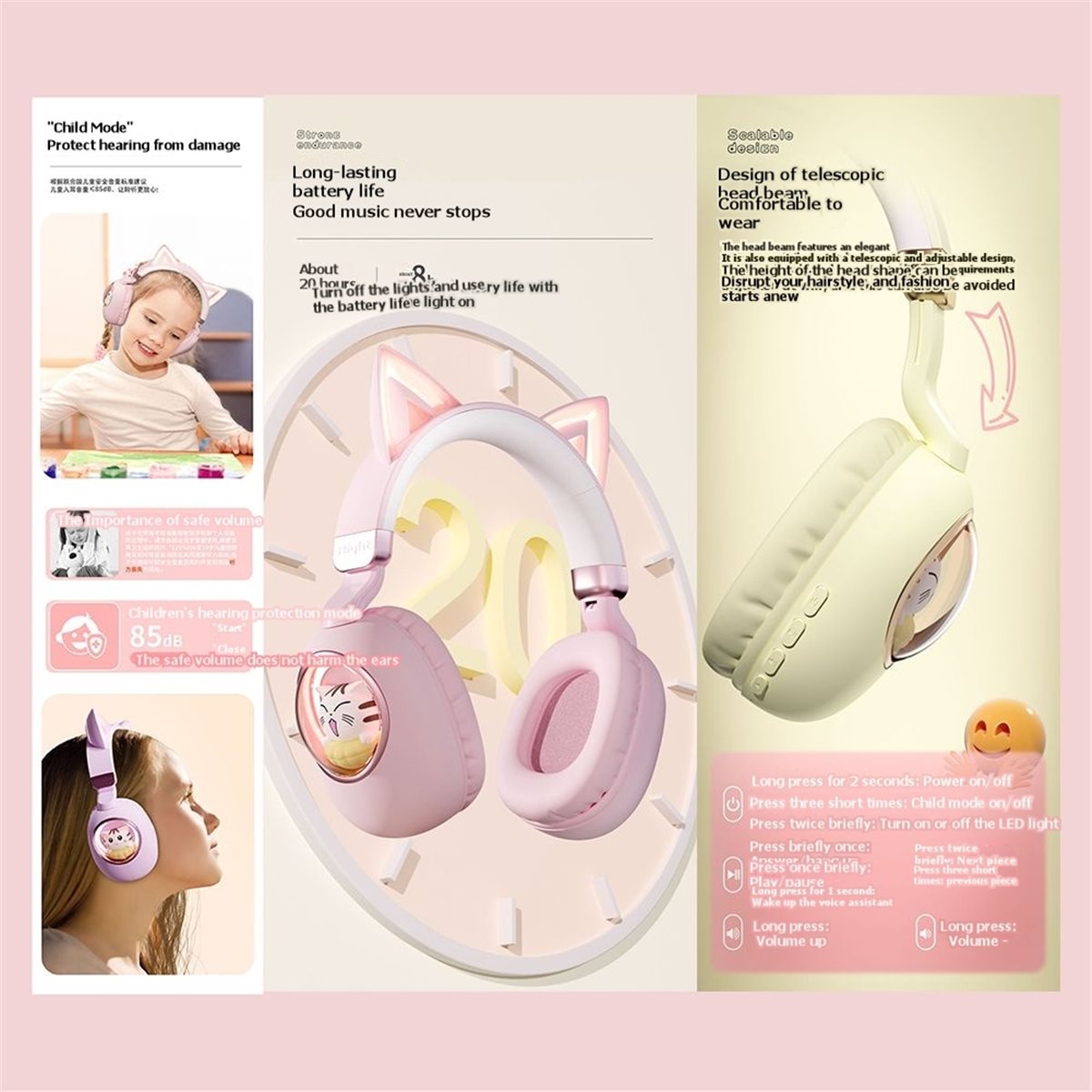 Cat Ear Bluetooth Headset Led - [밸류팩] 귀여운 고양이 귀 블루투스 5.3