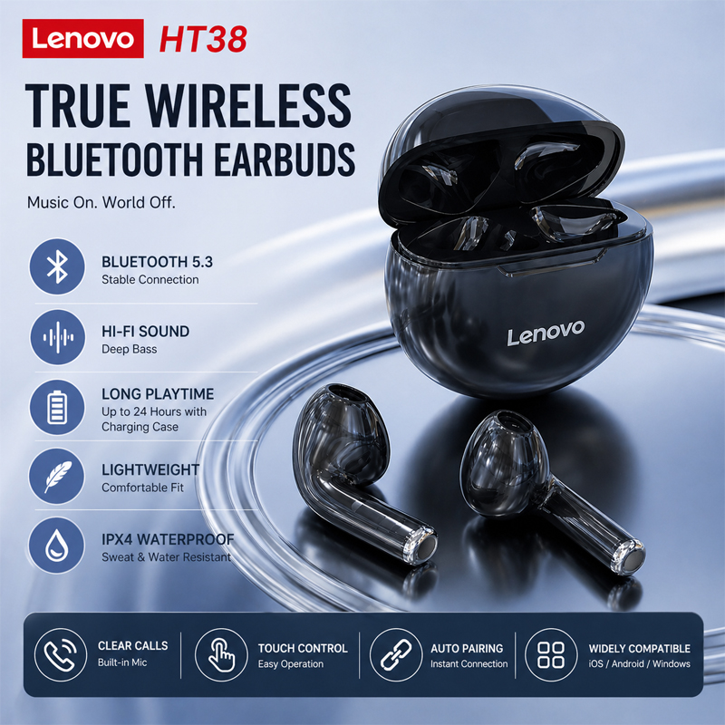 Tws Earbuds Bluetooth 5.3 - 새로운 레노버 HT38 무선 헤드폰 TWS