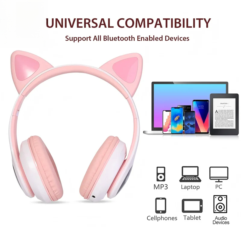 Cat Ear Bluetooth Headset Led - T28 무선 블루투스 헤드폰, LED 발광