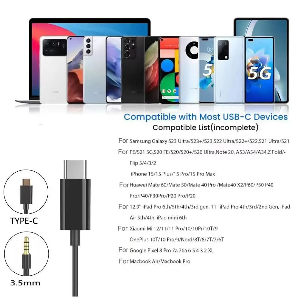 USB C 단일 측면 헤드폰, 삼성 S23 FE S22 - Type C Wired Earphones With Mic 리뷰 및 가격