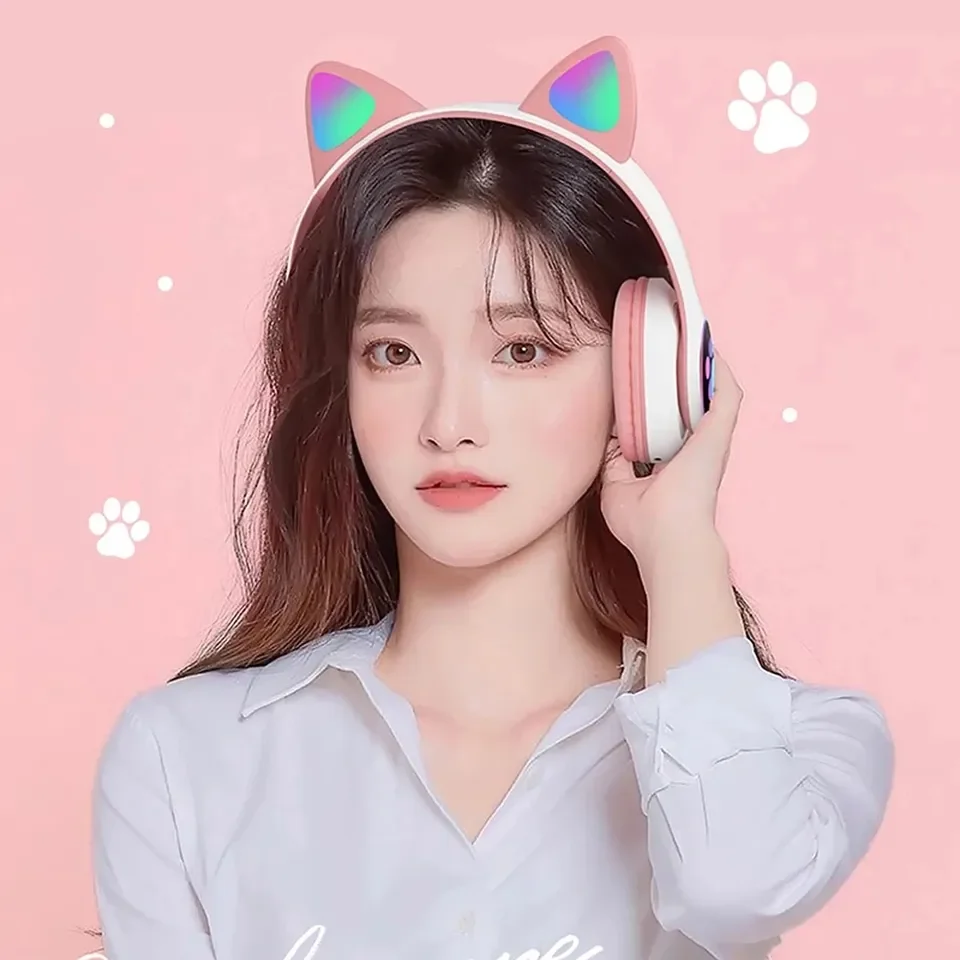 2 Pcs 무선 헤드셋 블루투스 음악 헤드폰 그라디언트 - Cat Ear Bluetooth Headset Led 리뷰 및 가격