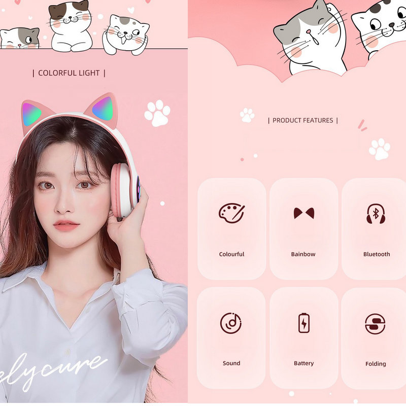 고양이 귀 헤드폰 플래시 라이트 무선 마이크 제어 LE - Cat Ear Bluetooth Headset Led 리뷰 및 가격